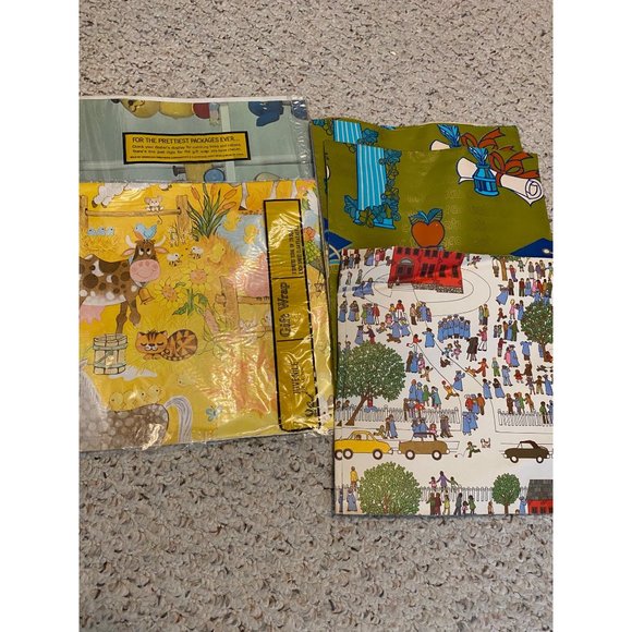 Large Lot vintage Flat Wrap Gift Wrap Wedding, Shower Birthday Scrapbooking Cars - Picture 10 of 15